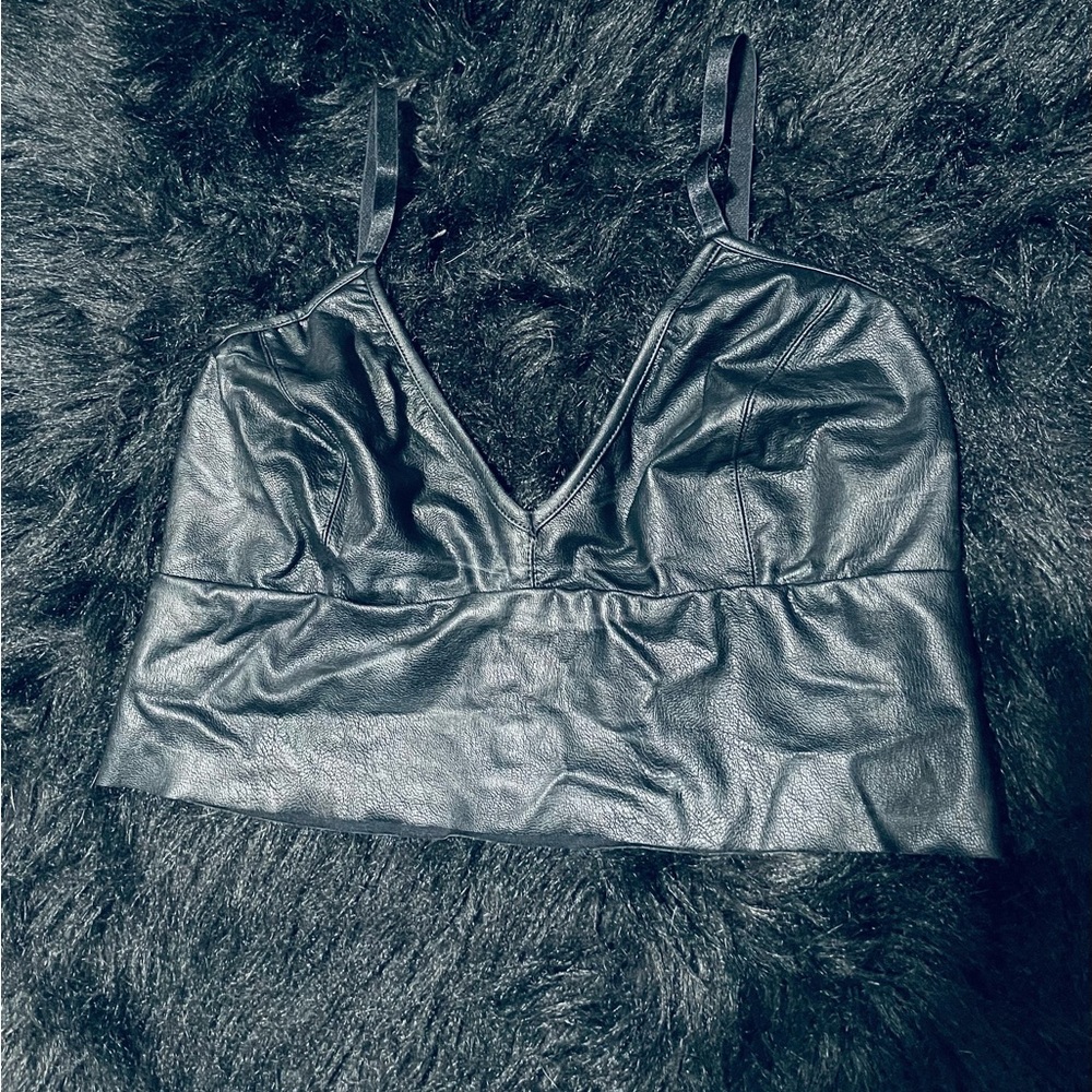 Commando black faux leather bralette/crop top